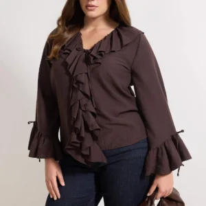 Trendyol Curve Women's Brown Flat Long Fitted Plus Size Blouse
