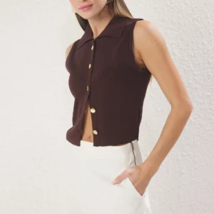Women's Plain Sleeveless Fitted Sweater