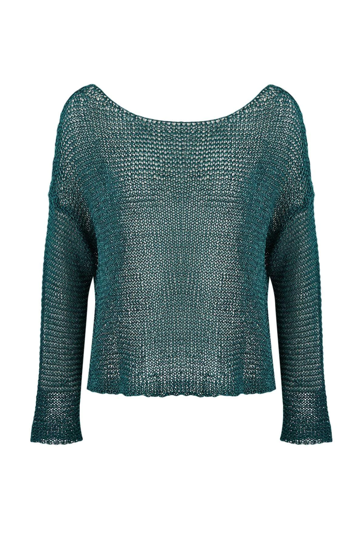Trendyolmilla Women's Blue Openwork Long Regular Sweater