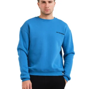 JUSTEVER Crew Neck Embroidered Raised Polar Fleece Inside Blue Men's Sweatshirt - Volar