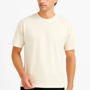 JUSTEVER 100% Cotton Oversize Fit Crew Neck Beige Men's T-Shirt - Alpha
