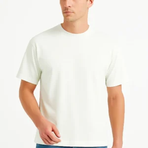 JUSTEVER 100% Cotton Oversize Fit Crew Neck Ecru Men's T-Shirt - Alpha