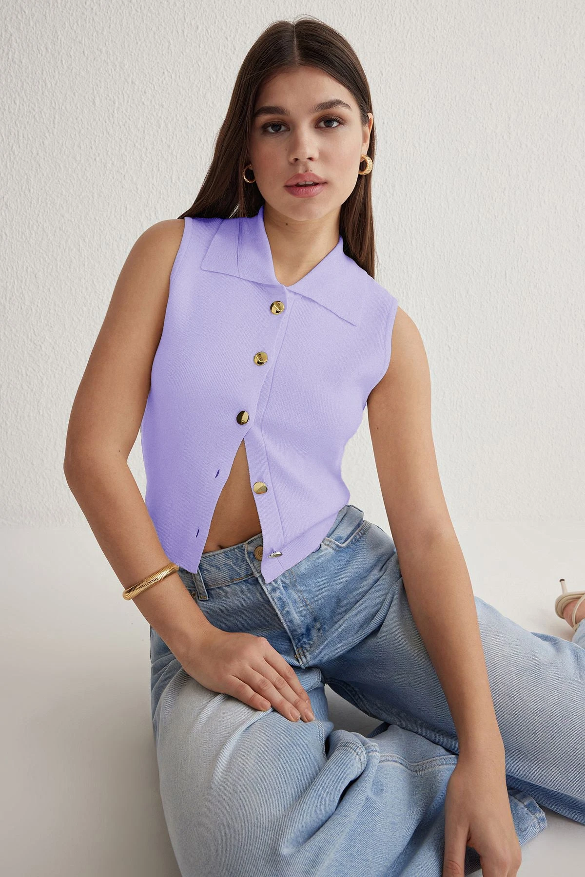 Women's Plain Sleeveless Fitted Sweater - Image 5