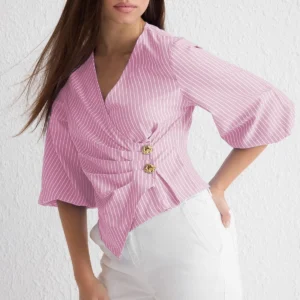Women's Striped Short Slim Fit Blouse