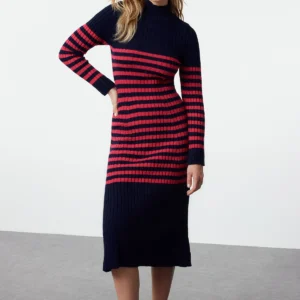 Women's Beige Striped Maxi Long sleeve Casual Slim fit Dress