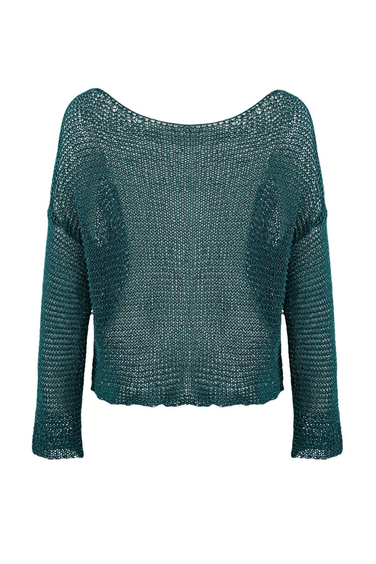 Trendyolmilla Women's Blue Openwork Long Regular Sweater - Image 2