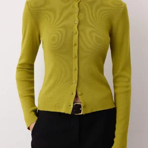 Women's Green Flat Long Regular Cardigan