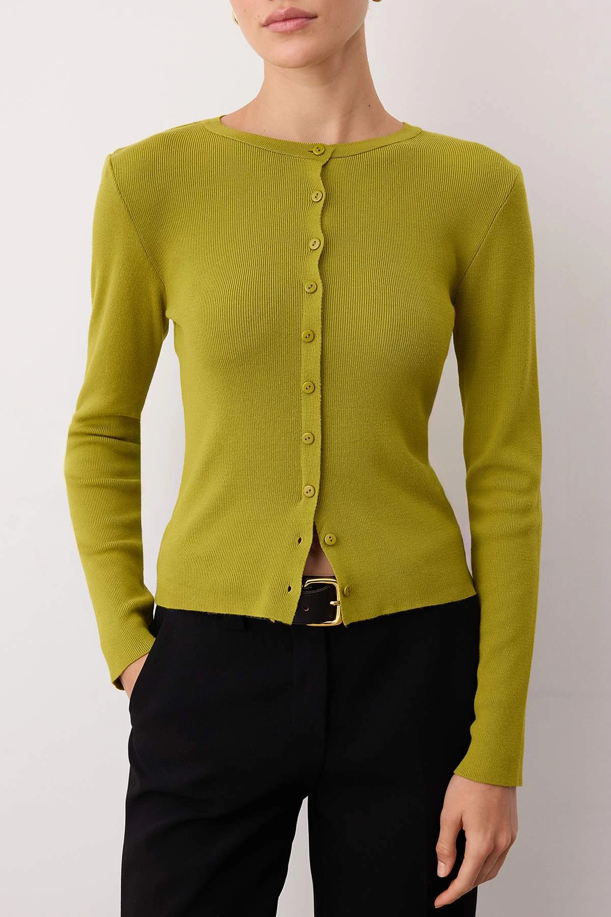 Women's Green Flat Long Regular Cardigan