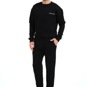JUSTEVER Crew Neck Embroidered Raised Fleece Inside Black Men's Sweatshirt - Volar