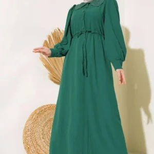 Lace Collar Waist Tunnel Dress Green